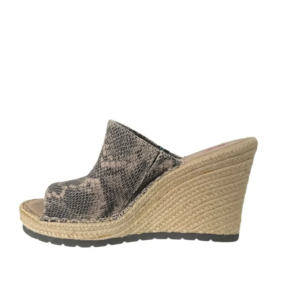 Toms Brown Monica Mule Snakeskin Open Toe Wedge Slip on Sandals